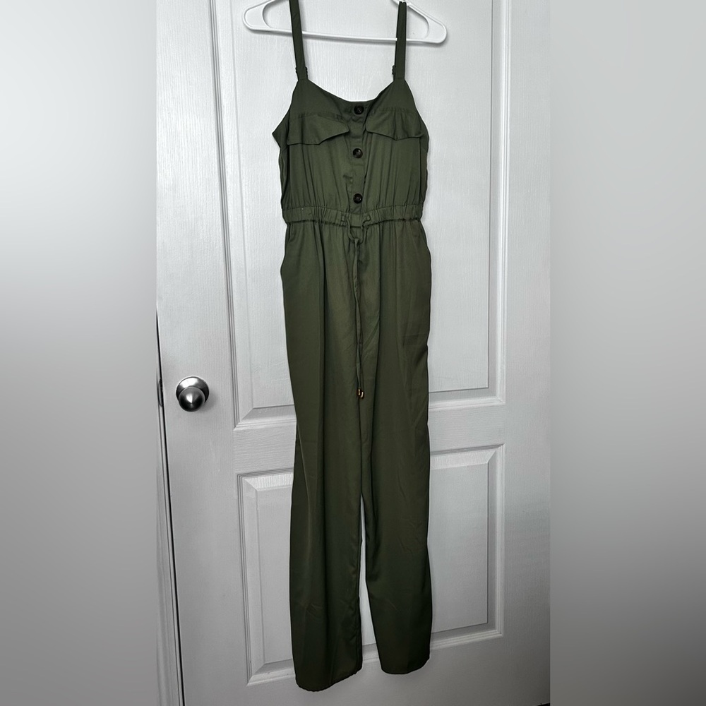 Blush Olive Green Button-Up Jumpsuit